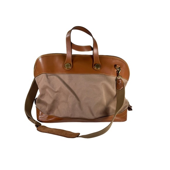 VTG Dooney & Bourke Vintage Canvas Leather Travel Weekender Bag Tan Brown - Picture 2 of 13